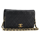 CHANEL Matelassé Ketting Schoudertas Lamsleer Zwart Goud CC Authenticatie 176391-1