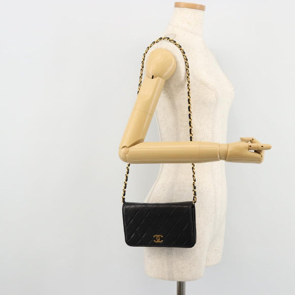 CHANEL Matelassé Ketting Schoudertas Lamsleer Zwart Goud CC Authenticatie 176391