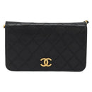 CHANEL Matelassé Ketting Schoudertas Lamsleer Zwart Goud CC Authenticatie 176391-13