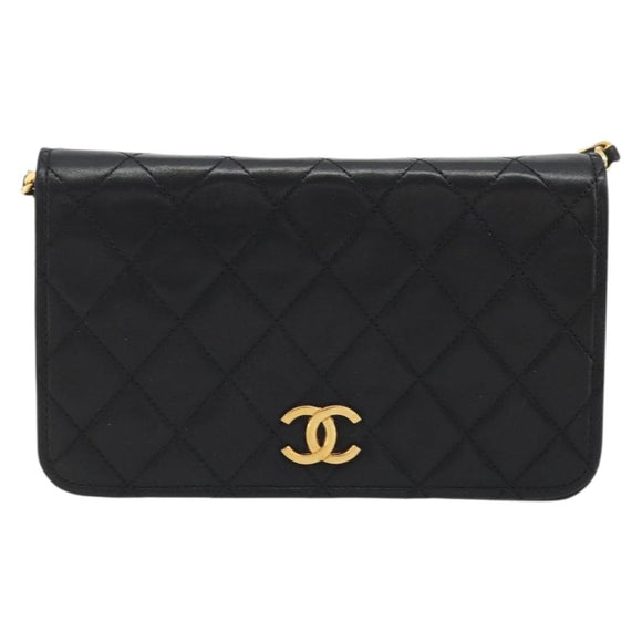 CHANEL Matelassé Ketting Schoudertas Lamsleer Zwart Goud CC Authenticatie 176391