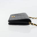 CHANEL Matelassé Ketting Schoudertas Lamsleer Zwart Goud CC Authenticatie 176391-3