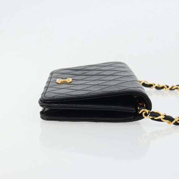 CHANEL Matelassé Ketting Schoudertas Lamsleer Zwart Goud CC Authenticatie 176391