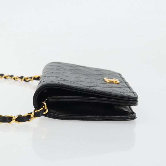 CHANEL Matelassé Ketting Schoudertas Lamsleer Zwart Goud CC Authenticatie 176391