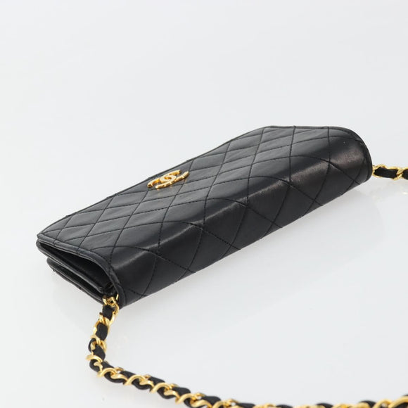 CHANEL Matelassé Ketting Schoudertas Lamsleer Zwart Goud CC Authenticatie 176391