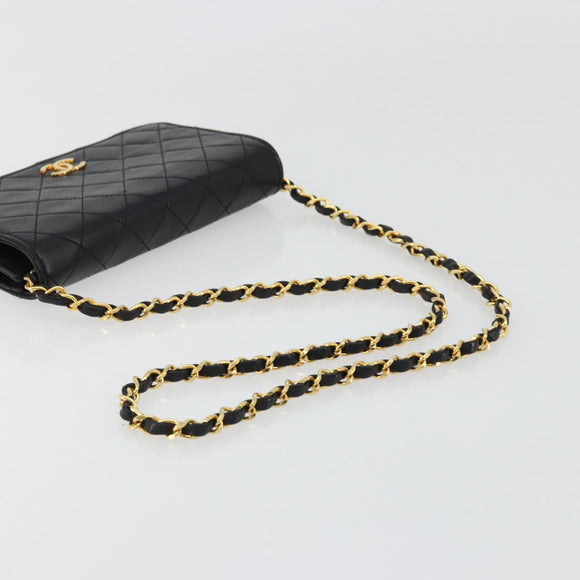 CHANEL Matelassé Ketting Schoudertas Lamsleer Zwart Goud CC Authenticatie 176391
