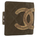 CHANEL Cambon Line Bifold Wallet Embossed leather Khaki CC Auth 176408-1