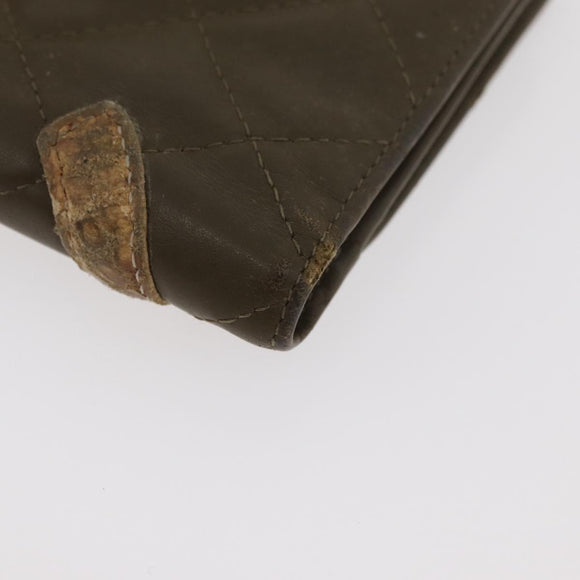 CHANEL Cambon Line Bifold Wallet Embossed leather Khaki CC Auth 176408