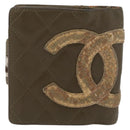 CHANEL Cambon Line Bifold Wallet Embossed leather Khaki CC Auth 176408-13