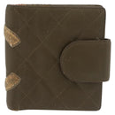 CHANEL Cambon Line Bifold Wallet Embossed leather Khaki CC Auth 176408-2