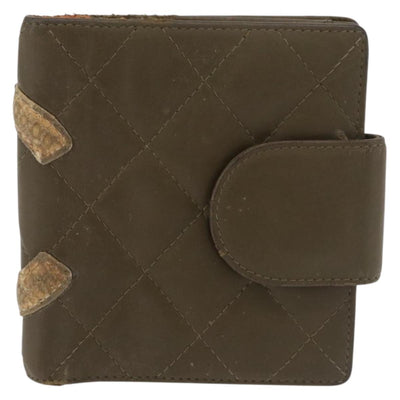 CHANEL Cambon Line Bifold Wallet Embossed leather Khaki CC Auth 176408 - 0