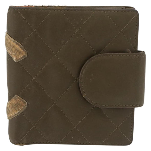 CHANEL Cambon Line Bifold Wallet Embossed leather Khaki CC Auth 176408