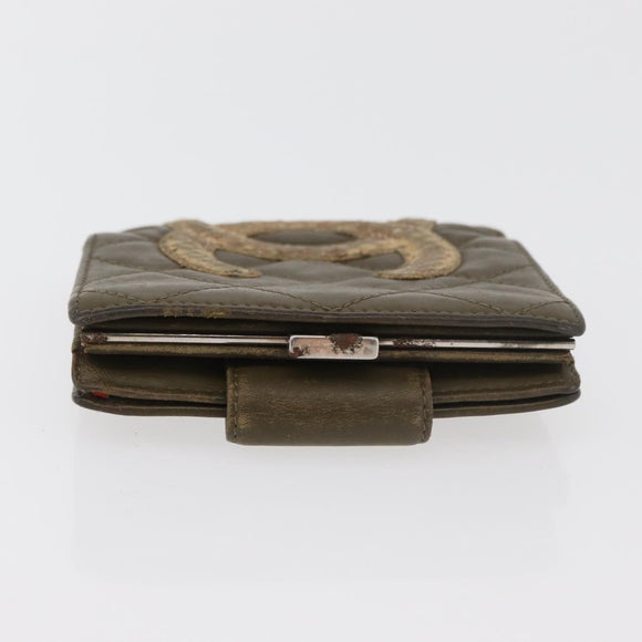 CHANEL Cambon Line Bifold Wallet Embossed leather Khaki CC Auth 176408