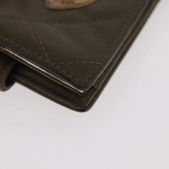 CHANEL Cambon Line Bifold Wallet Embossed leather Khaki CC Auth 176408