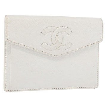 CHANEL Pouch Caviar Skin White Gold CC Auth 176409A