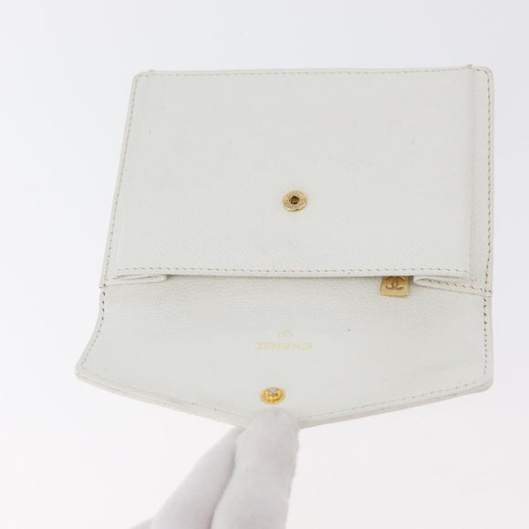 CHANEL Pouch Caviar Skin White Gold CC Auth 176409A
