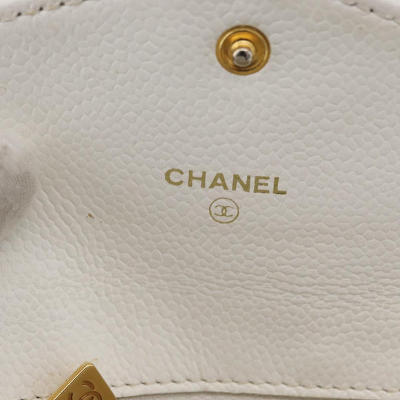 CHANEL Pouch Caviar Skin White Gold CC Auth 176409A