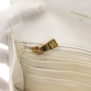 CHANEL Pouch Caviar Skin White Gold CC Auth 176409A-20