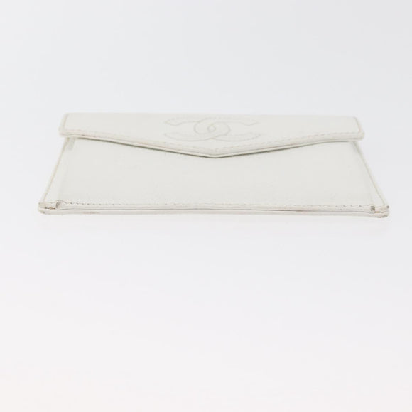 CHANEL Pouch Caviar Skin White Gold CC Auth 176409A