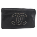 CHANEL Long Wallet Leather Black CC Auth 176410-1