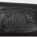 CHANEL Long Wallet Leather Black CC Auth 176410-12
