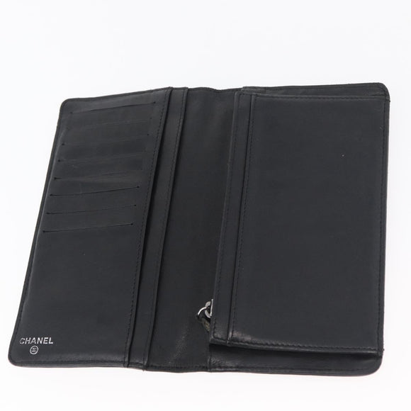 CHANEL Long Wallet Leather Black CC Auth 176410