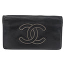 CHANEL Long Wallet Leather Black CC Auth 176410-2