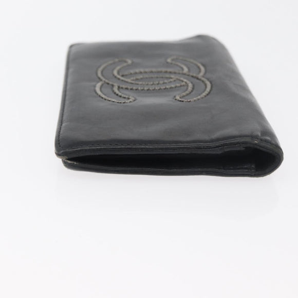 CHANEL Long Wallet Leather Black CC Auth 176410