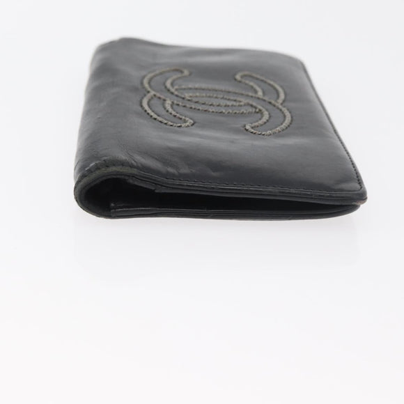 CHANEL Long Wallet Leather Black CC Auth 176410
