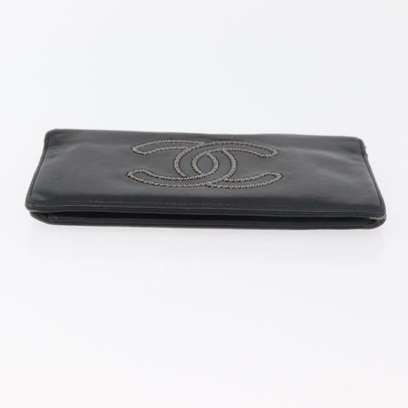 CHANEL Long Wallet Leather Black CC Auth 176410