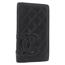 CHANEL Cambon Line Long Wallet Lamb Skin Black CC Auth 176412-1