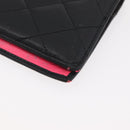 CHANEL Cambon Line Long Wallet Lamb Skin Black CC Auth 176412-10