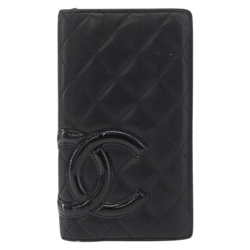 CHANEL Cambon Line Long Wallet Lamb Skin Black CC Auth 176412 - 0