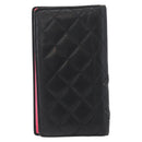 CHANEL Cambon Line Long Wallet Lamb Skin Black CC Auth 176412-3
