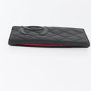 CHANEL Cambon Line Long Wallet Lamb Skin Black CC Auth 176412-4