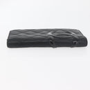 CHANEL Cambon Line Long Wallet Lamb Skin Black CC Auth 176412-5