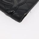 CHANEL Cambon Line Long Wallet Lamb Skin Black CC Auth 176412-8