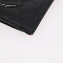 CHANEL Cambon Line Long Wallet Lamb Skin Black CC Auth 176412-9