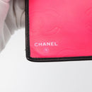 CHANEL Cambon Line Long Wallet Lamb Skin Black White CC Auth 176413A-17