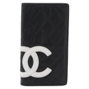 CHANEL Cambon Line Long Wallet Lamb Skin Black White CC Auth 176413A-13