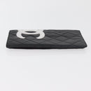 CHANEL Cambon Line Long Wallet Lamb Skin Black White CC Auth 176413A-3
