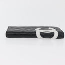 CHANEL Cambon Line Long Wallet Lamb Skin Black White CC Auth 176413A-4