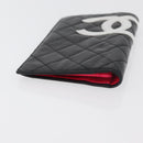 CHANEL Cambon Line Long Wallet Lamb Skin Black White CC Auth 176413A-5