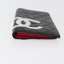 CHANEL Cambon Line Long Wallet Lamb Skin Black White CC Auth 176413A-6