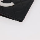 CHANEL Cambon Line Long Wallet Lamb Skin Black White CC Auth 176413A-14