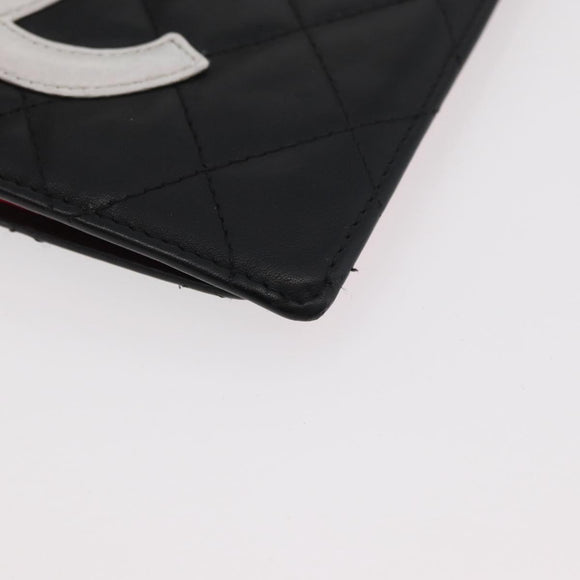 CHANEL Cambon Line Long Wallet Lamb Skin Black White CC Auth 176413A