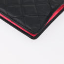 CHANEL Cambon Line Long Wallet Lamb Skin Black CC Auth 176414-10