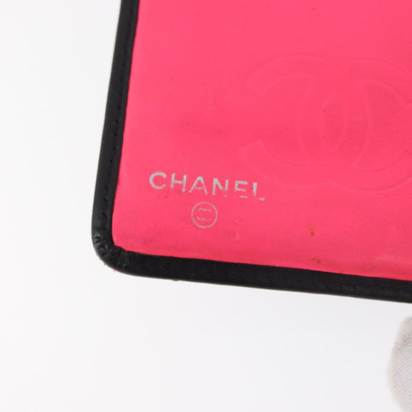 CHANEL Cambon Line Long Wallet Lamb Skin Black CC Auth 176414