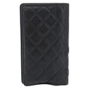 CHANEL Cambon Line Long Wallet Lamb Skin Black CC Auth 176414-3