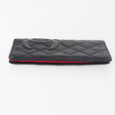 CHANEL Cambon Line Long Wallet Lamb Skin Black CC Auth 176414-4