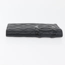 CHANEL Cambon Line Long Wallet Lamb Skin Black CC Auth 176414-5